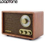 LoopTone Tabletop AM/FM Hi-Fi Bluetooth Radio Vintage Retro Classic Radio W/ Built-in Speaker Treble&Bass Control Hand-crafted Wood