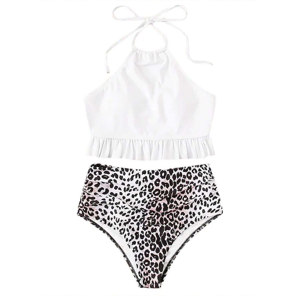 Shengqian Women Striped Push Up High Cut Hight Waist Halter Bikini Set Two Piece Swimsuit