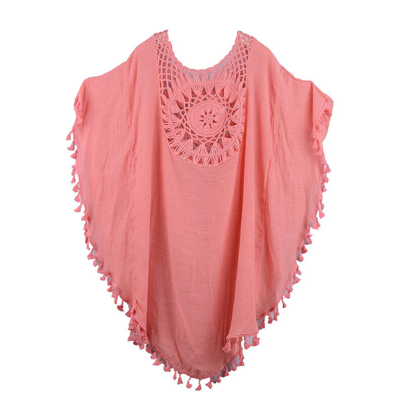 Lovely Beach Cover Up for Women Fashion Sexy Women Hollow Big V-Neck Short Sleeves Irregular Fringe Bikini Beach Outfits