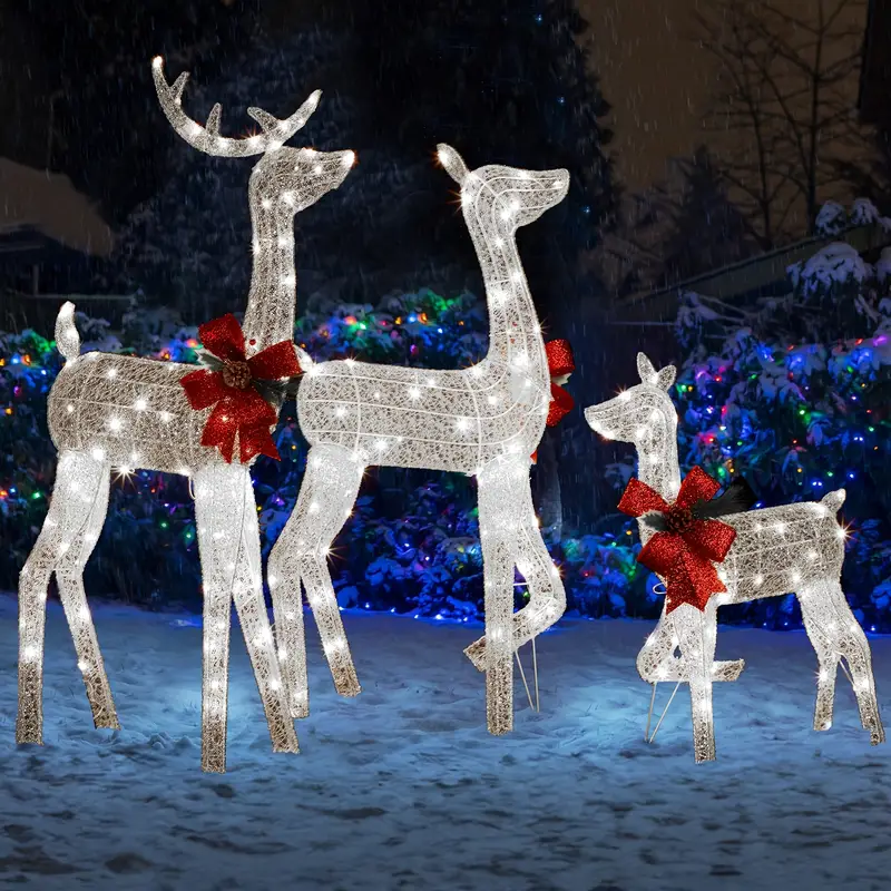 MOTOOS 3pcs Lighted Christmas Reindeer Family Set