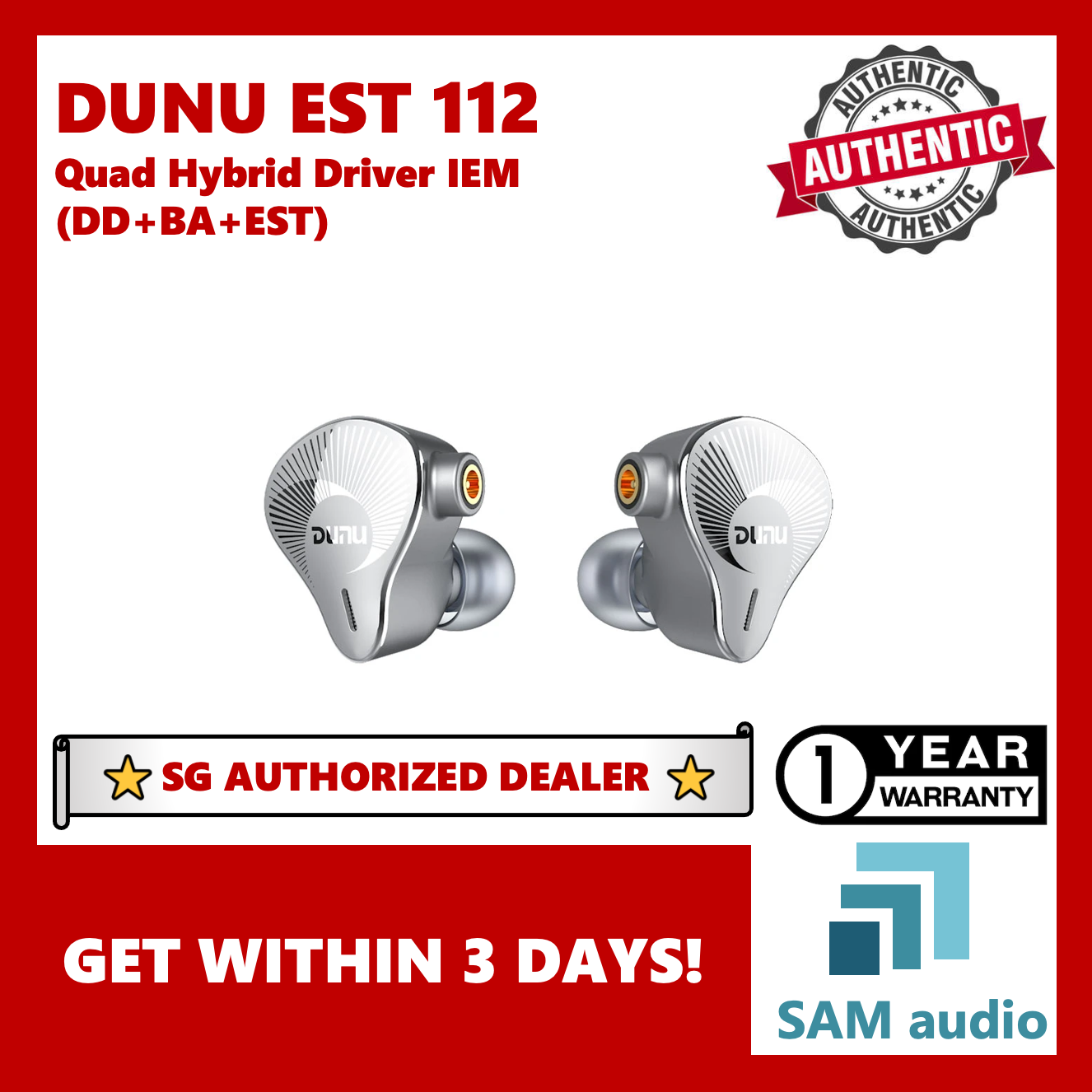 [SG] DUNU EST 112 Quad Hybrid IEMs (1DD+1BA+2EST) (EST112)