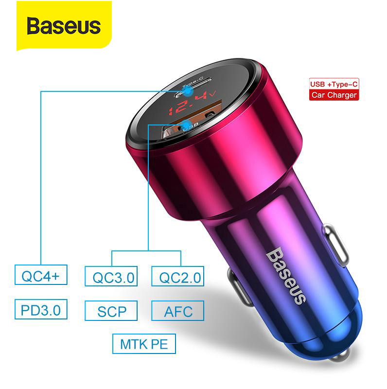 Baseus 45W Car Charger For iphone 14 13 Pro Max 12 Quick Charger Metal Dual USB Car Charger For Samsung Huawei PD Phone Charger Suport AFC SCP