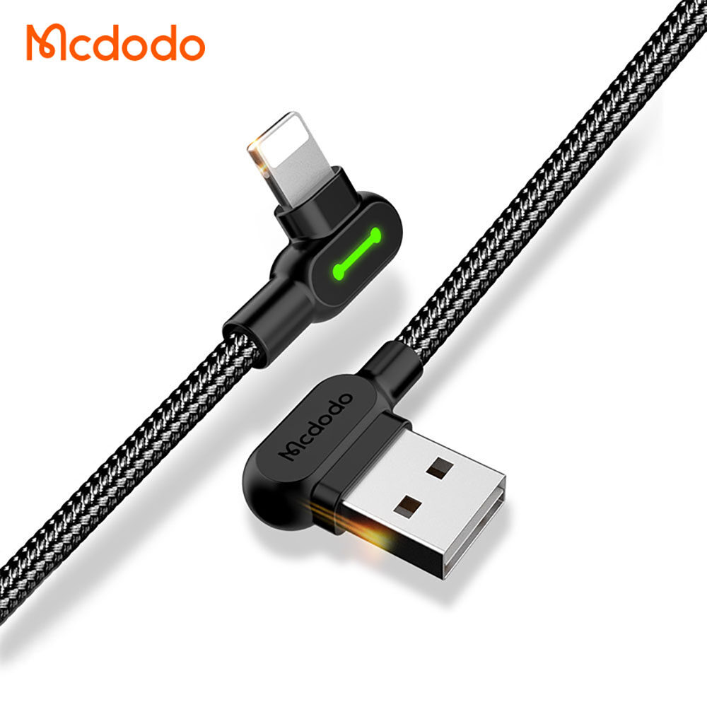Mcdodo elbow 90°  USB Cable For iPhone Lightning Apple 5-13 Pro MAX Fast Charging Cable Mobile Phone LED Light Cord Data Cable