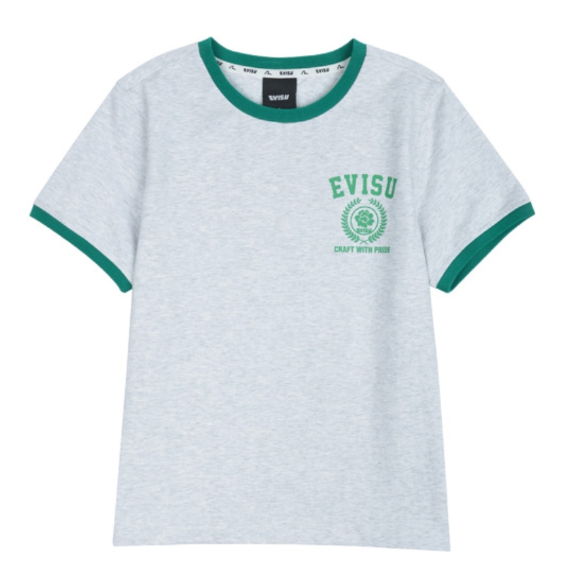 [EVISU KOREA ] 100％ Authentic Circular Logo Printed Crop Ringer T-Shirt