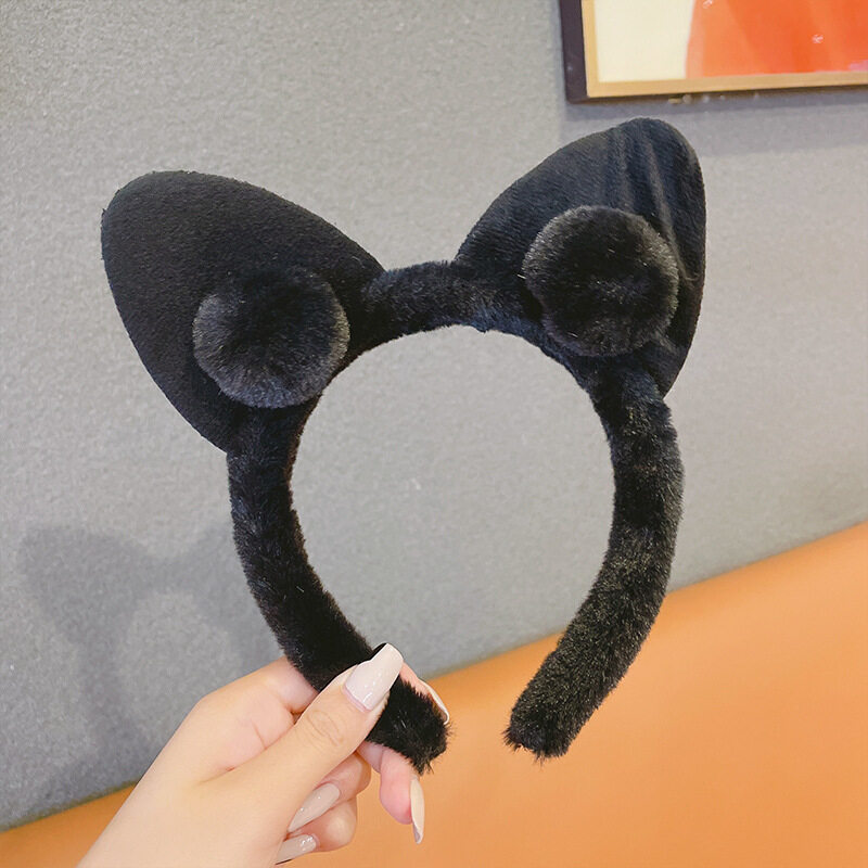 Sweet Cute Plush Cat Ears Hair Hoop for Women Solid Color Wash Face Makeup Hairband Autumn Winter Fluffy Hair Band Korean Style Headwear