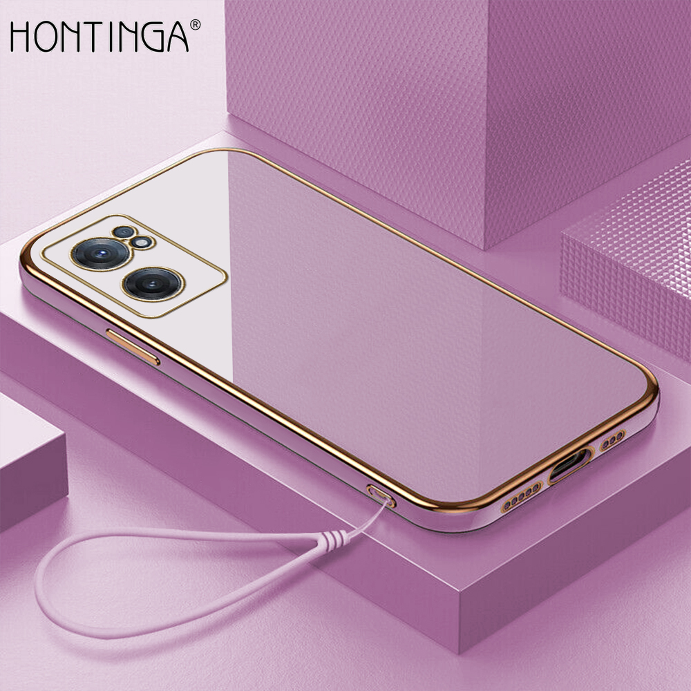 Hontinga Casing Case For OnePlus Nord CE 2 CE2 5G Case Fashion Solid Color Luxury Chrome Plated Soft TPU Square Phone Case Full Cover Camera Protection Anti Gores Rubber Cases For Girls
