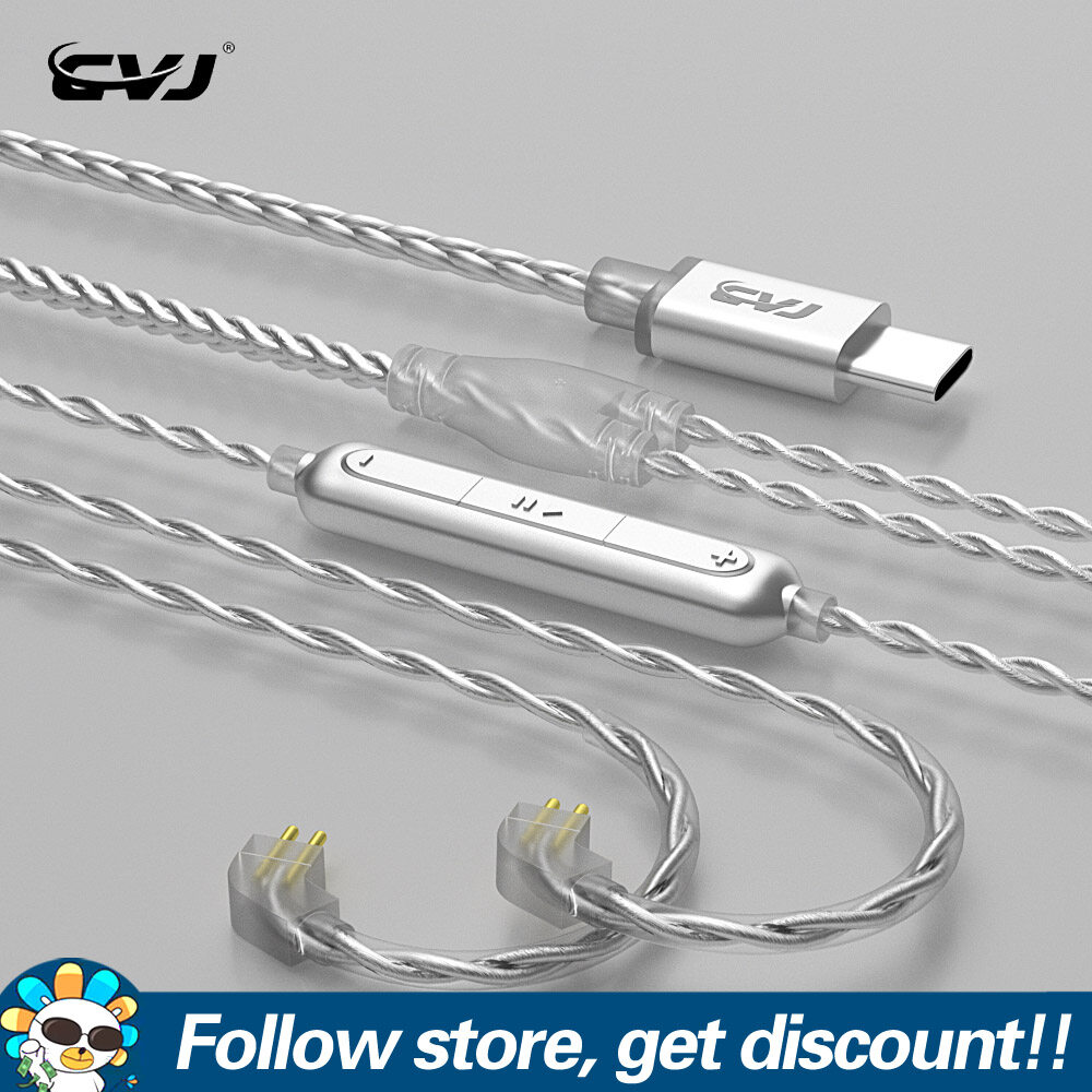 FAAEAL CVJ V5 TYPE-C DAC Dongle Cable HD-Decoded Upgraded Earphone Cable With Mic Silver-Plated HiFi Replacement Earbuds Cable With 2Pin 0.75mm/0.78mm Headphone Wire For BLON BL03 Moondrop Aria KATO K