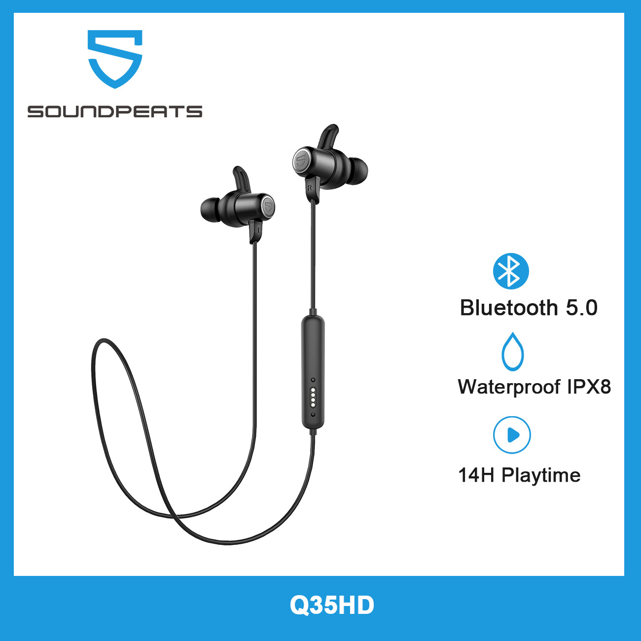 SoundPEATS for Q35 HD Bluetooth 5.0 Wireless Earphones IPX8 Waterproof Sports Earphones with Magnetic Charging APTX HD 14 Hours Playtime