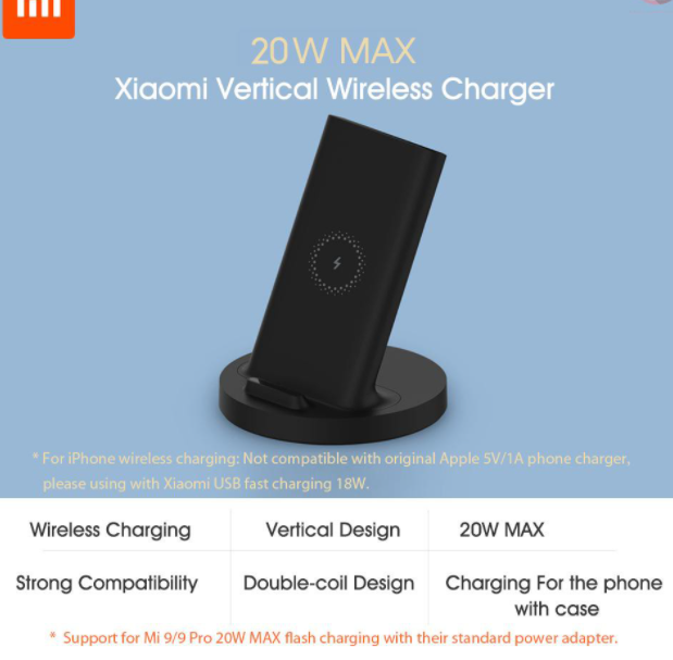 【SG LOCAL SELLER】 Xiaomi 20W Max Vertical Wireless Charger Flash Charging Qi Compatible Stand Holder Horizontal for Xiaomi Mi 9 MIX 2S Smartphone