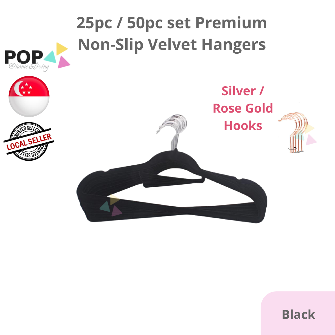 25 / 50 PC SET Rose Gold Silver Premium Non-Slip Velvet Clothes Hanger Slim Pink White Black Grey Anti-Slip Hangers Wardrobe Thin Closet Laundry Organiser Organizer CNY Spring Cleaning Raya Space Save