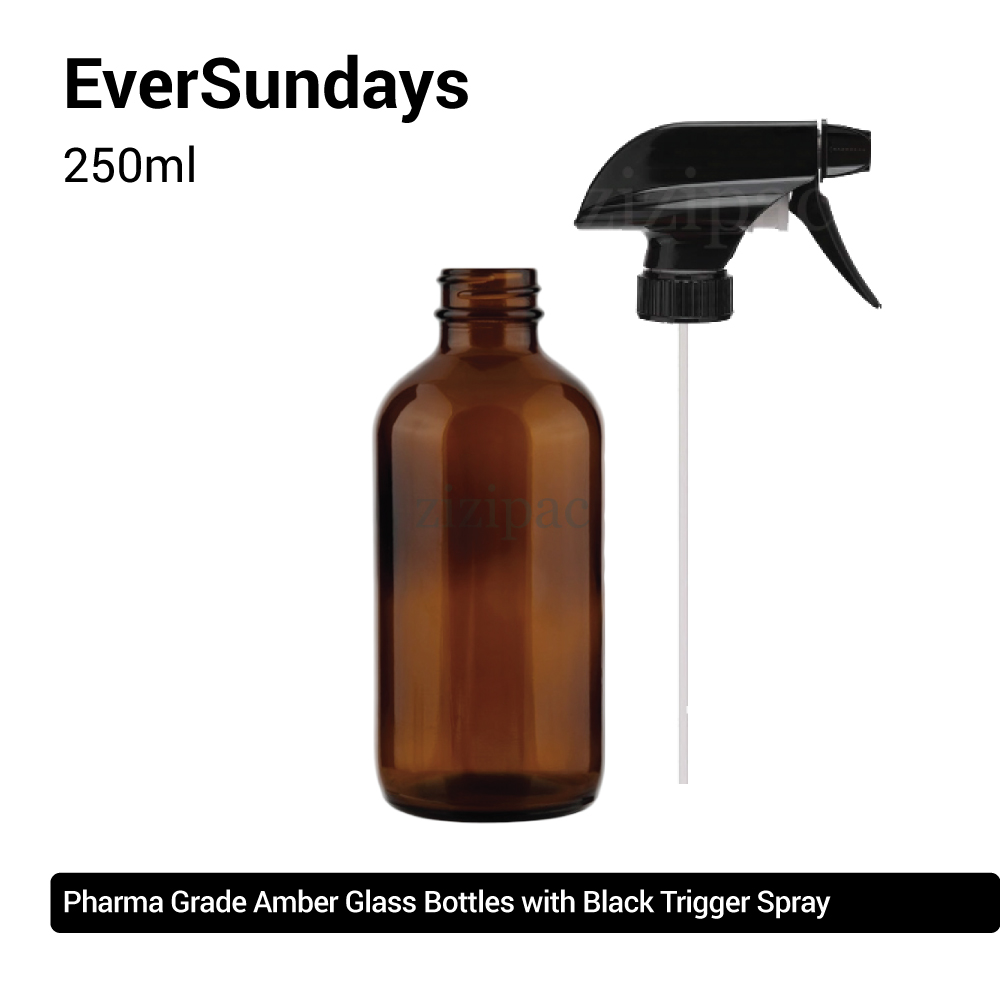 ( 3pcs/5pcs/10pcs )  EverSundays Amber Glass Bottles + Black Trigger Spray - 250ml, 500ml, 1000ml