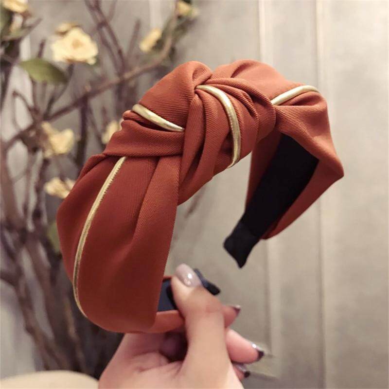 New Arrival Women's Korean High-grade Striped Headband Simple Solid Color Gold Side Female Hairband Headwear Accessories