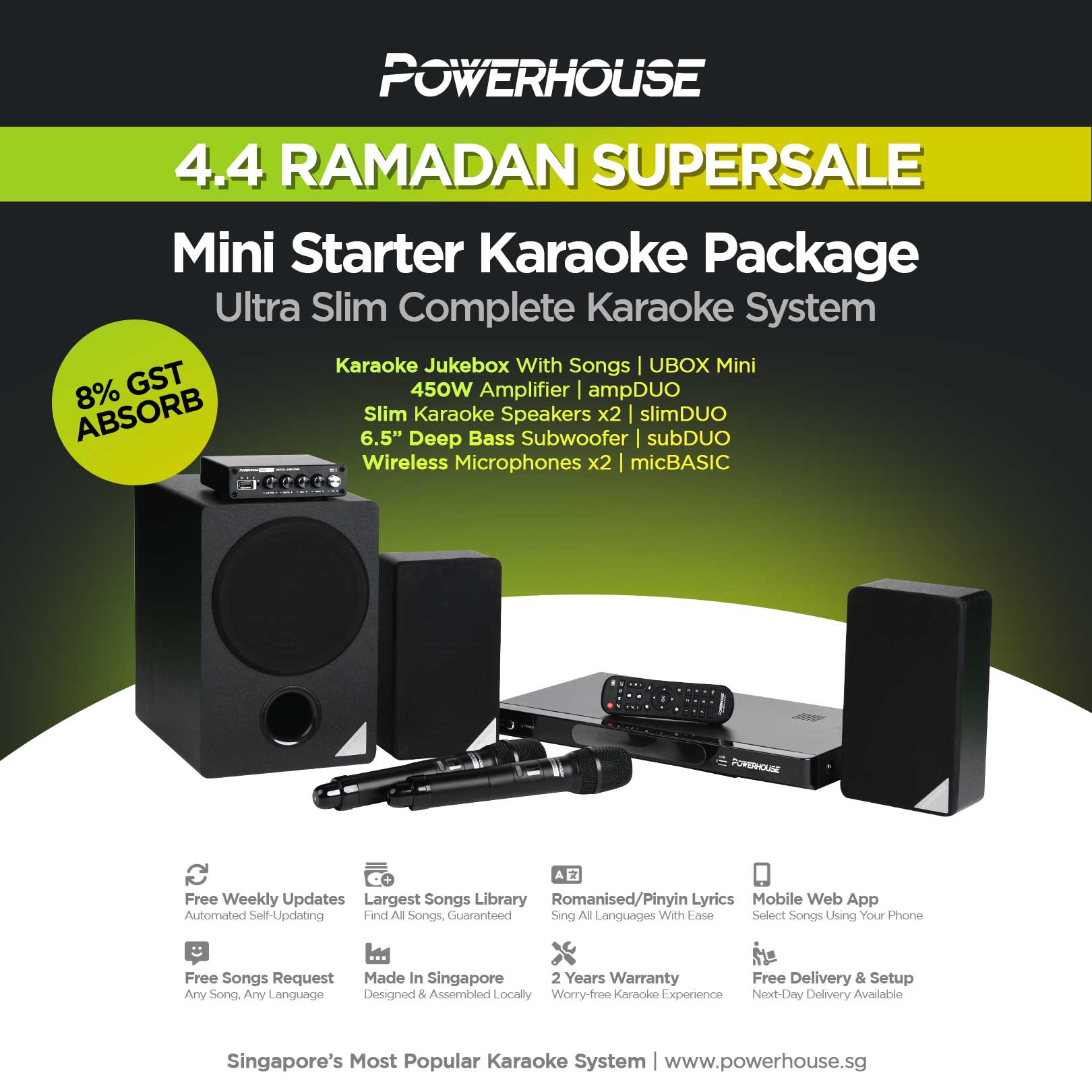 [SG] Powerhouse Slim Starter Home Karaoke System + Touchscreen Jukebox KTV System / Karaoke Box - Karaoke Set