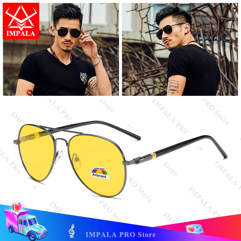 IMPALA PG1836W Fashion Polarized Sunglasses for Men Women Anti Glare Lens Driving Eyewear Night Vision Sun Glasses UV Protective HD Lens Anti-Reflective High-Quality Fishing Glasses