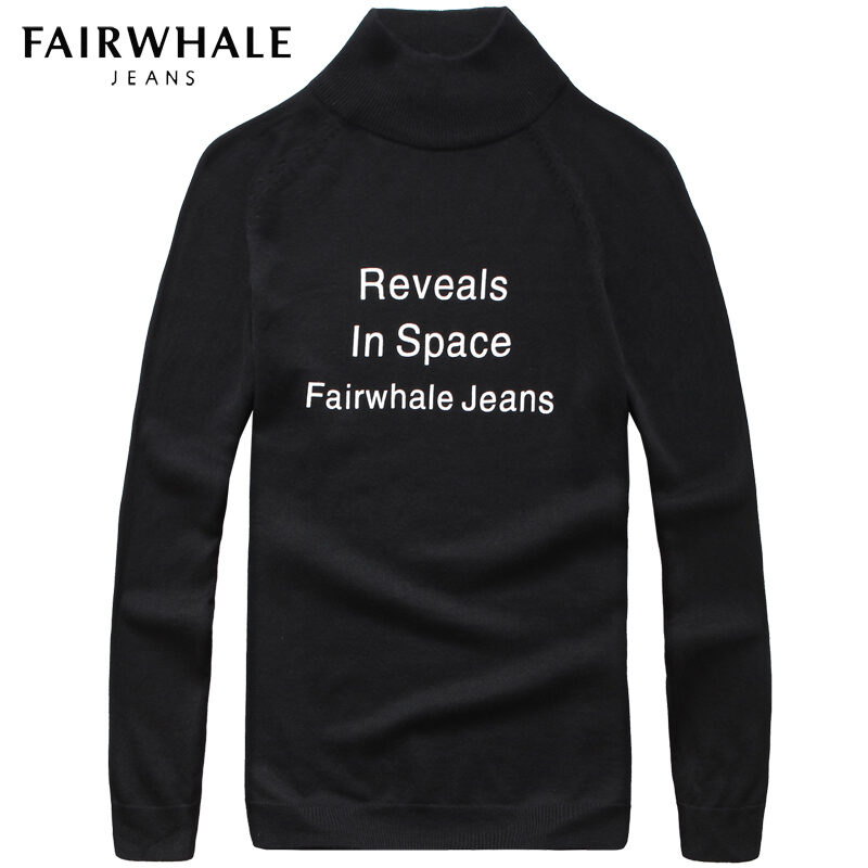 Mark Huafei Sweater Men's Korean-Style Slim-Fit Trendy Brand Half-high Collar Bottoming Shirt Printed Black Men's Sweater