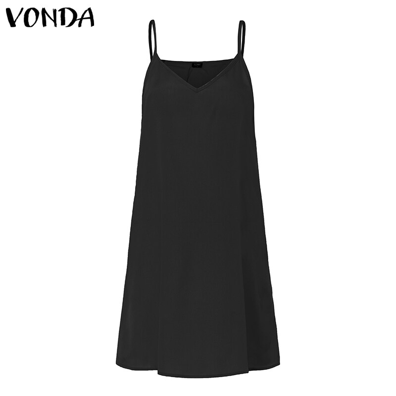 lenpagy VONDA Women Oversize Sleeveless Strap Loose Shirt Dress Sundress Cami Slip Dress