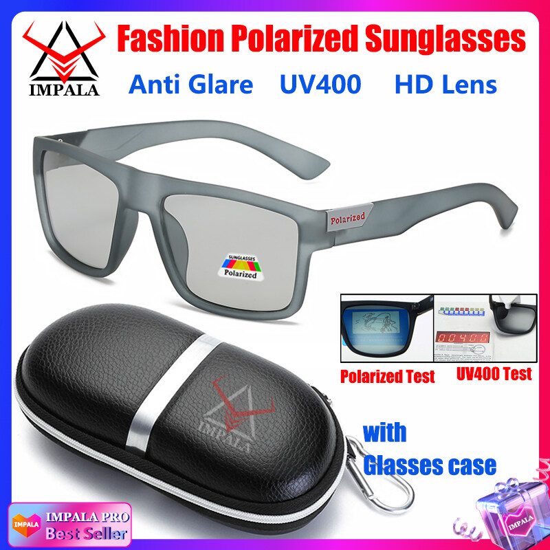 IMPALA PG1660L Fashion Men Women Polarized Sunglasses Anti Glare Driving Fishing Sun Glasses for Men Korean Style Black Spectacles UV400 Lens with Glasses Case