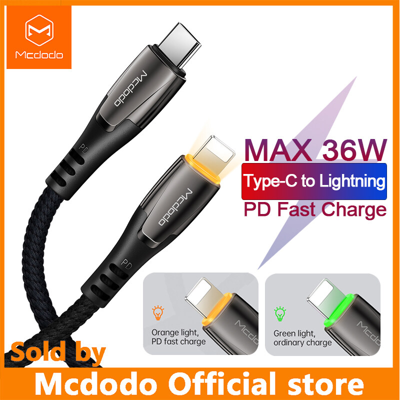 Mcdodo Smart indicator USB-C PD Fast Charging Cable Type C to For Lightning 36W 3A Charger Data USB C to For iPhone XR XS Max 8 11 11pro iphone 12 pro max PD ISO 14 Cable