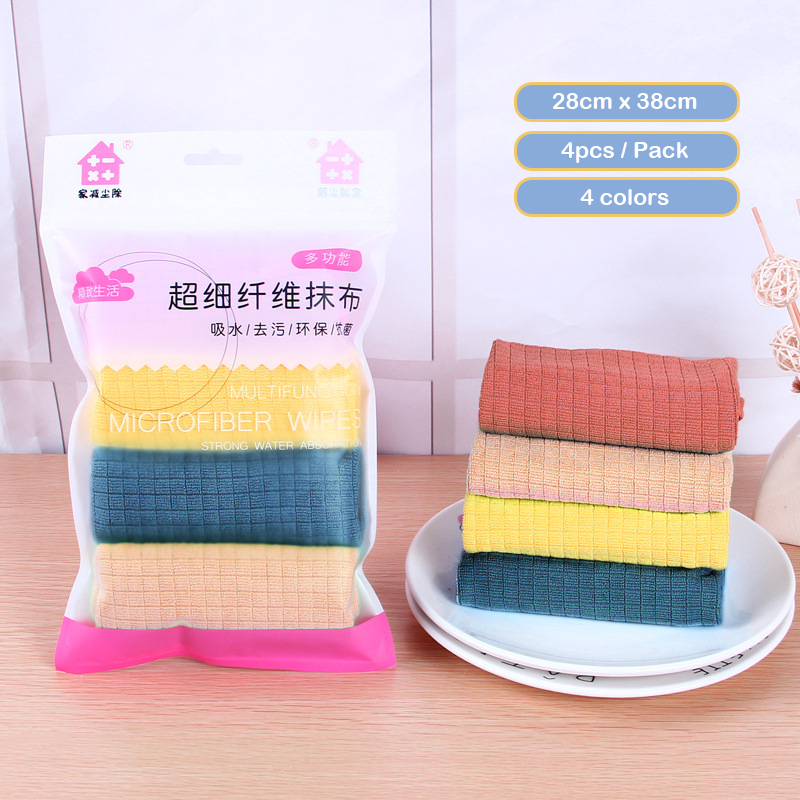 4 Pieces Pack Microfibre Kitchen Cloth All Purpose Towel Easy Wash Super Absorbent Easy Clean and Dry Soft Antibacterial Home Kitchen Bathroom Mirror Glass Family Use