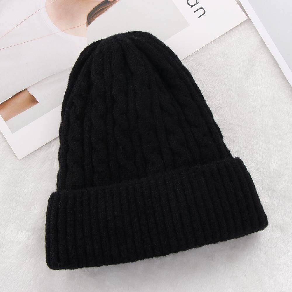 BTTJ0 Fashion Solid Color Women Men Winter Warm Thick Fleece Hedging Cap Wool Knitted Beanies Casual Ski Hats Slouchy Bonnet