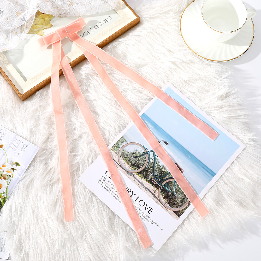 1Pc Women Hair Clip Ribbon Bow Hairpin Velvet Pure Color Hair Tie Hair Accessories Fashion