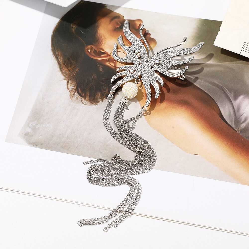 1pc New Rhinestone Butterfly Tassel Pearl Hair Clip Fashion High-quality Temperament Metal Hairpin Headgear for Women