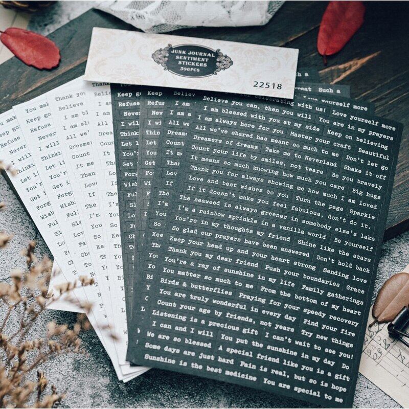 596pcs Foil Phrase Words Stickers Typewriter Sentiment Stickers Junk Journal Planner Vintage Quote Stickers Aesthetic Album Scrapbooking Material Card Making