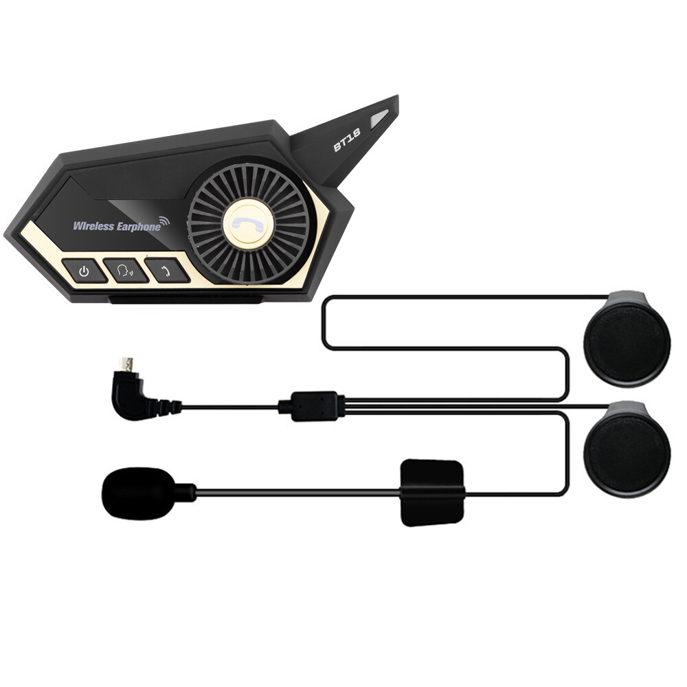 BT-18 Motorcycle Helmet Bluetooth 5.0 Headset Handsfree Call Mic Stereo Noise Reduction Headphone Waterproof Long Standby Time Moto Earphone Support Voice Assistant